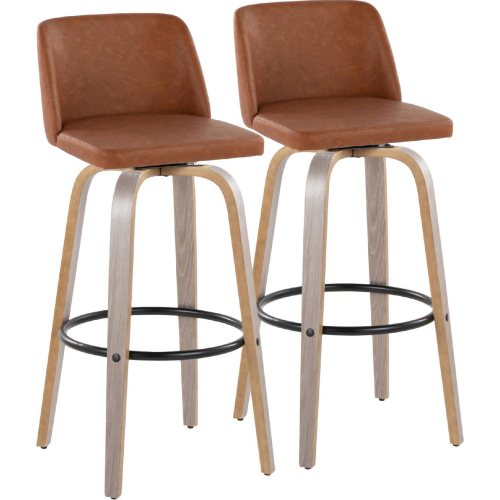 Toriano 30" Swivel Bar Stool in Light Grey Wood & Camel Leatherette with Black Footrest (Set of 2)